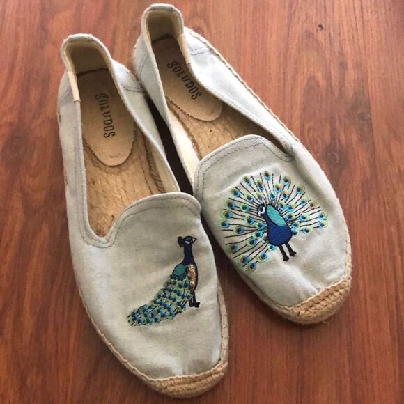 SOLUDOS Peacock embroidered light denim espadrilles size 6  - Picture 1 of 6